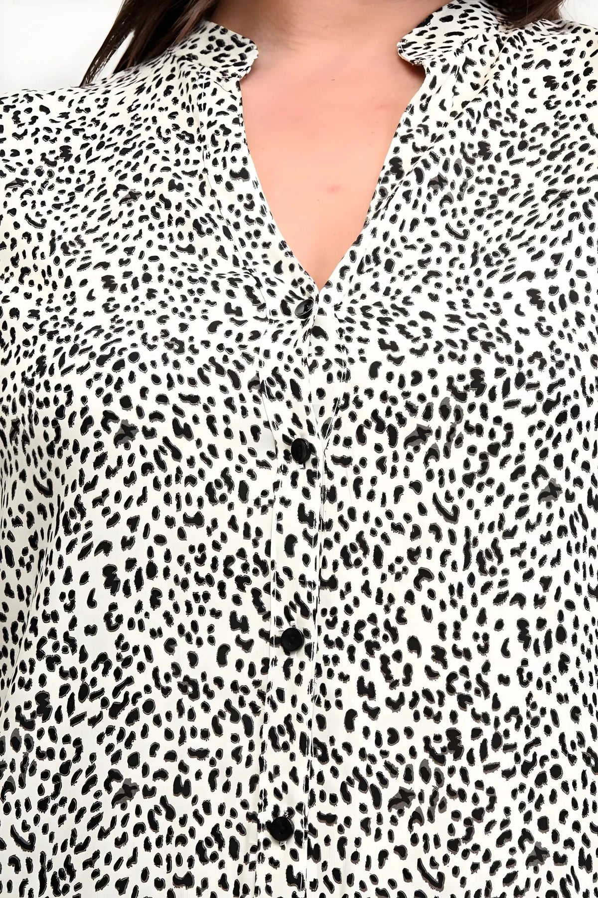 Büyük Beden Kadın Leopar Desenli Viskon Pamuklu Kadın Büyük Beden Tunik - HANEZZA Büyük Beden Vskon Tunik-Gömlek [Beyaz] [Leopar Deseni]