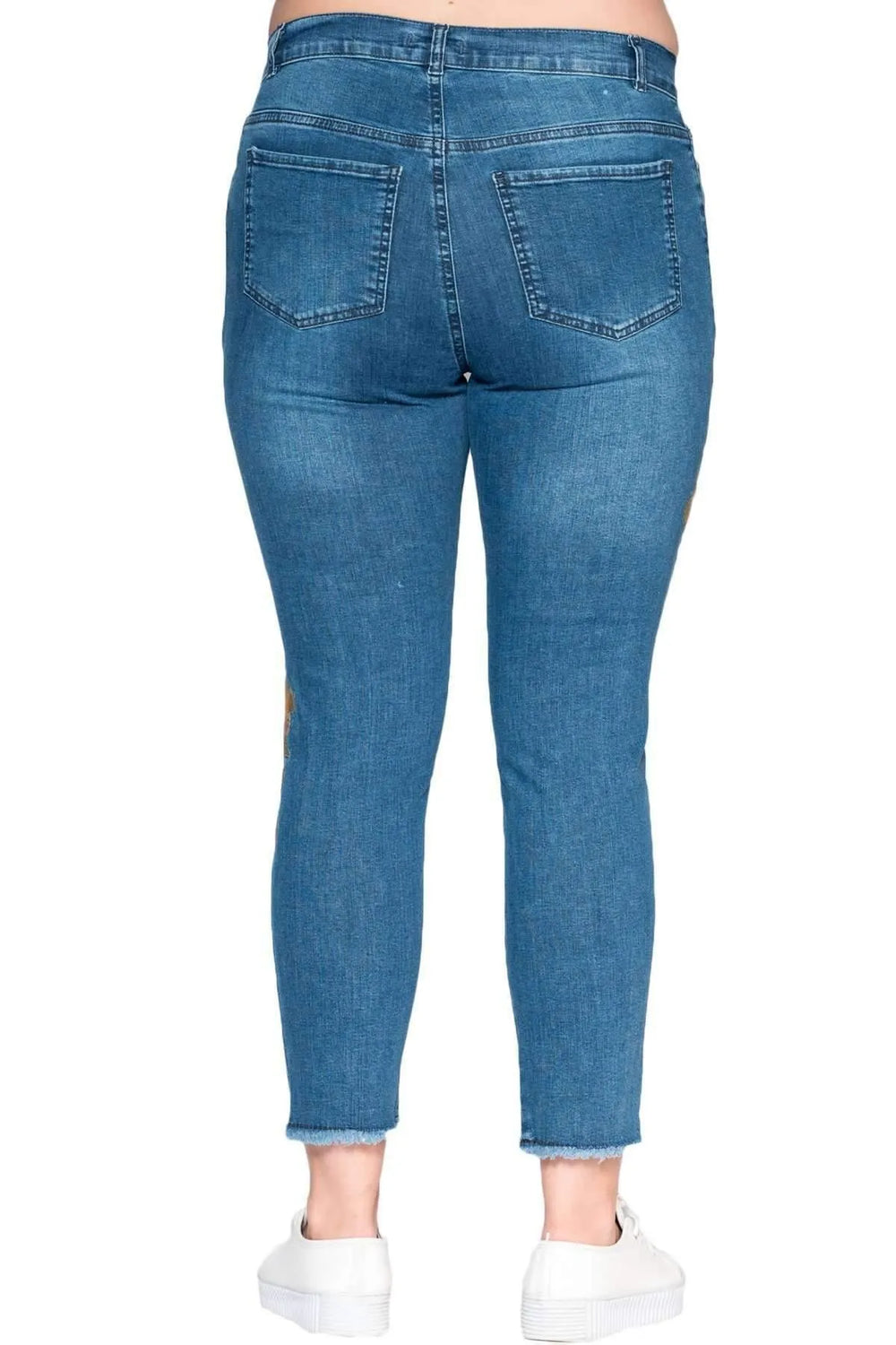 Nakışlı Çiçek Desenli Kot Pantolon - Pamuklu Viskon Kumaş - Image 3