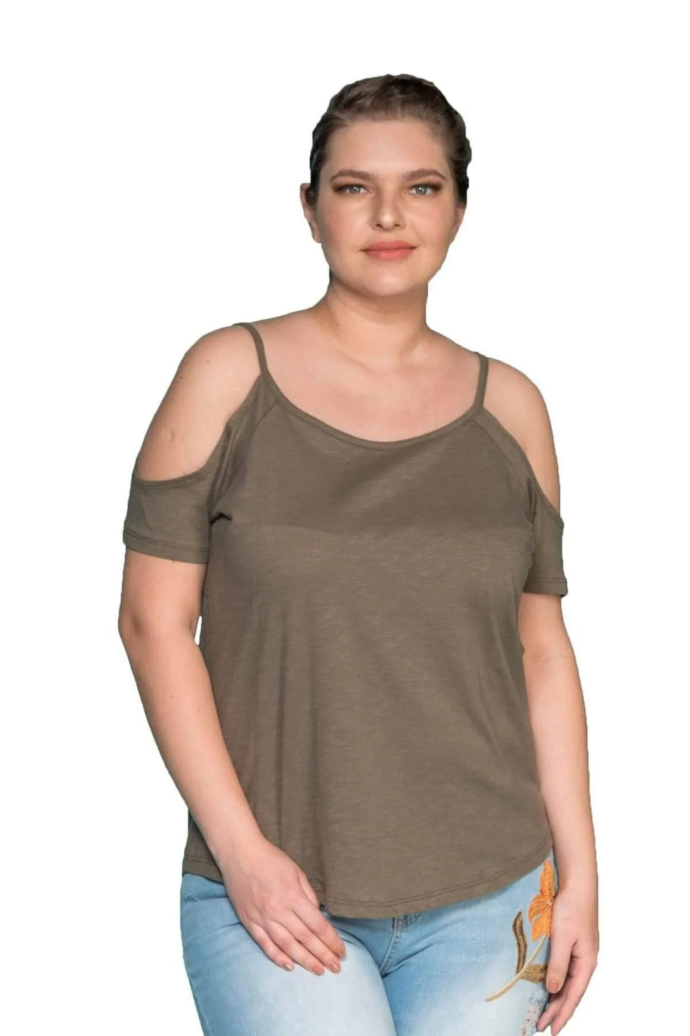 Shoulder Detail Cotton T-Shirt - Image 1