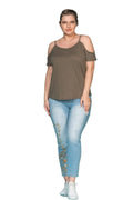 Baumwoll-T-Shirt mit Schulter-Detail