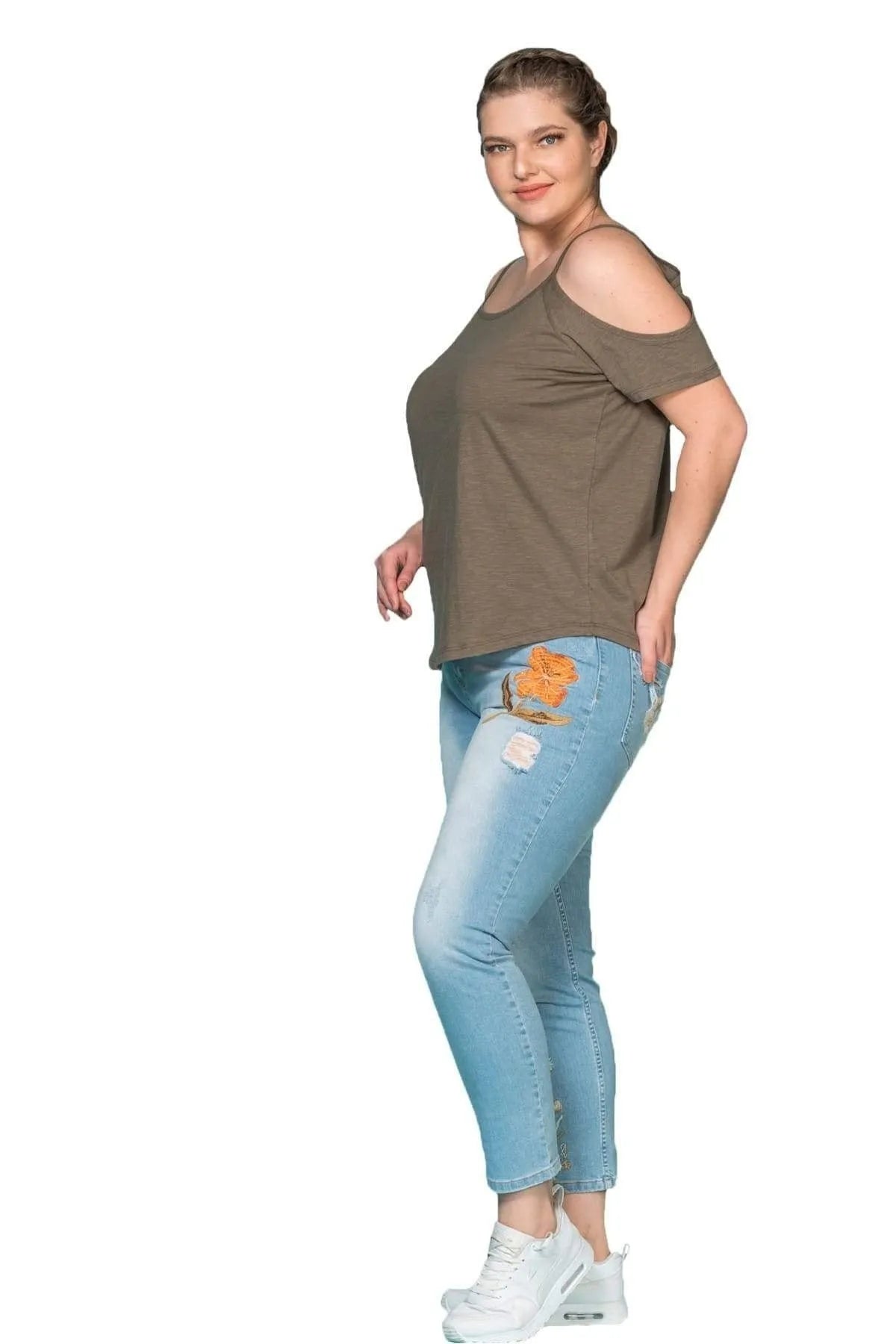 Baumwoll-T-Shirt mit Schulter-Detail
