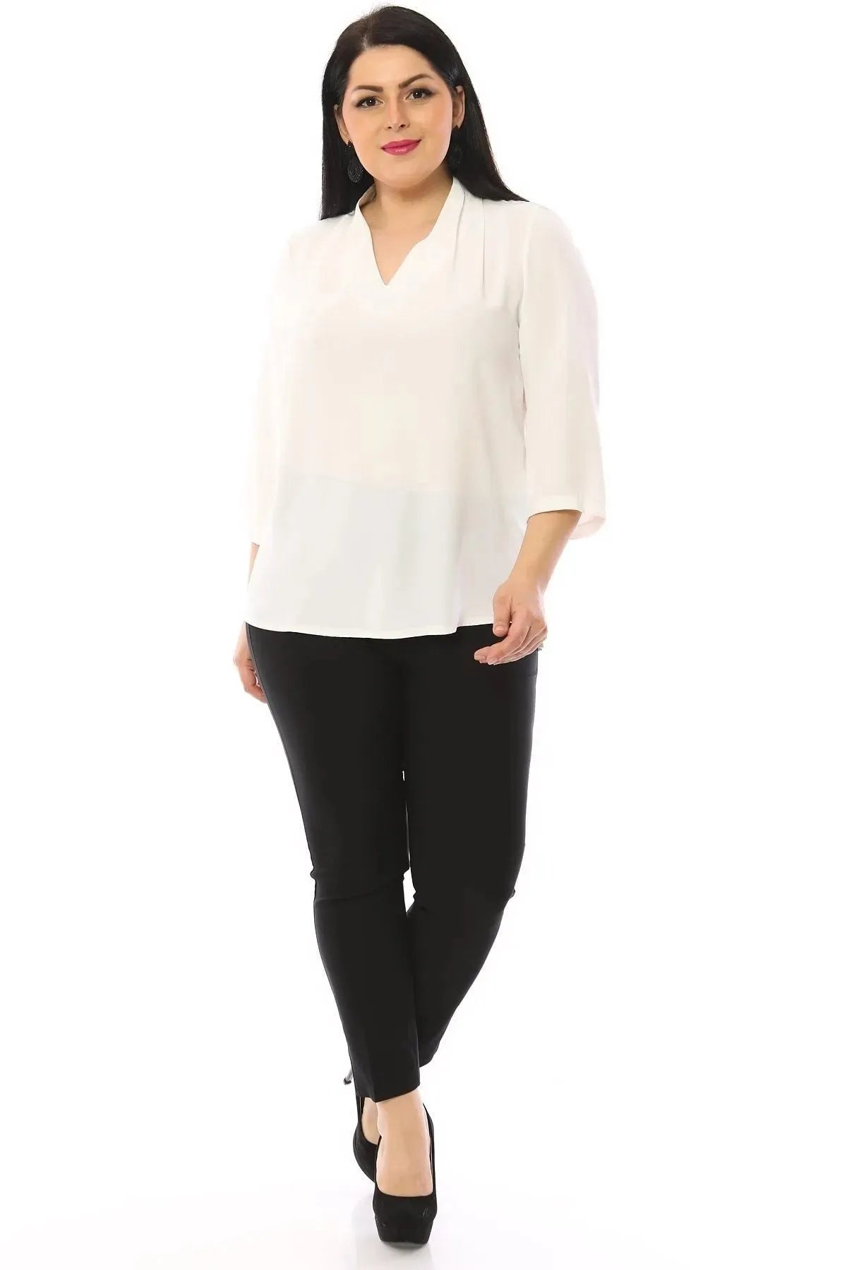 V-Ausschnitt Bluse mit Schulterfalten