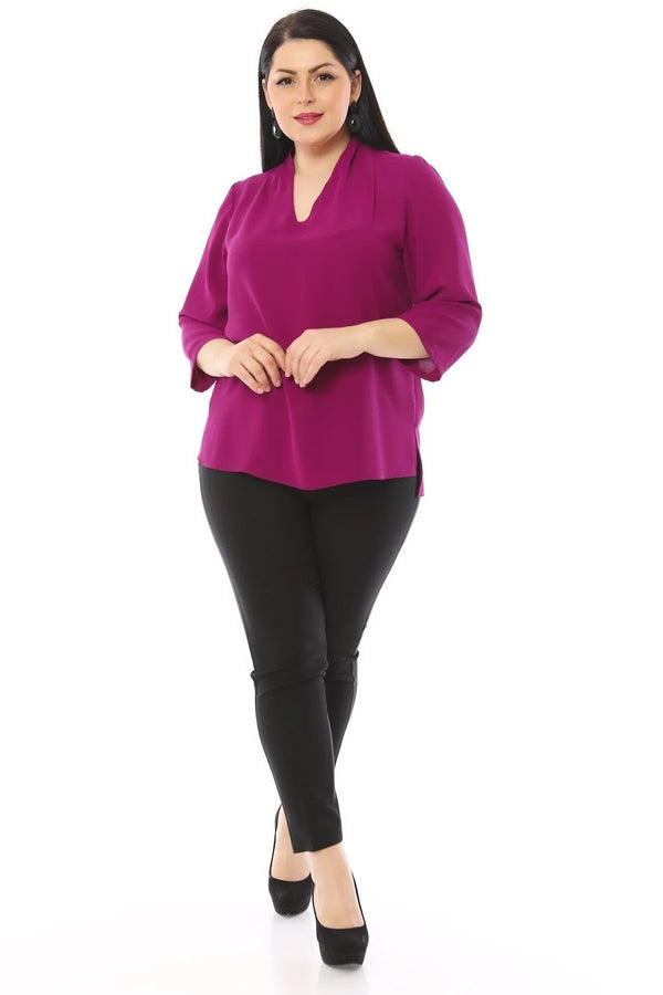 Omuz Pileli V Yaka Bluz