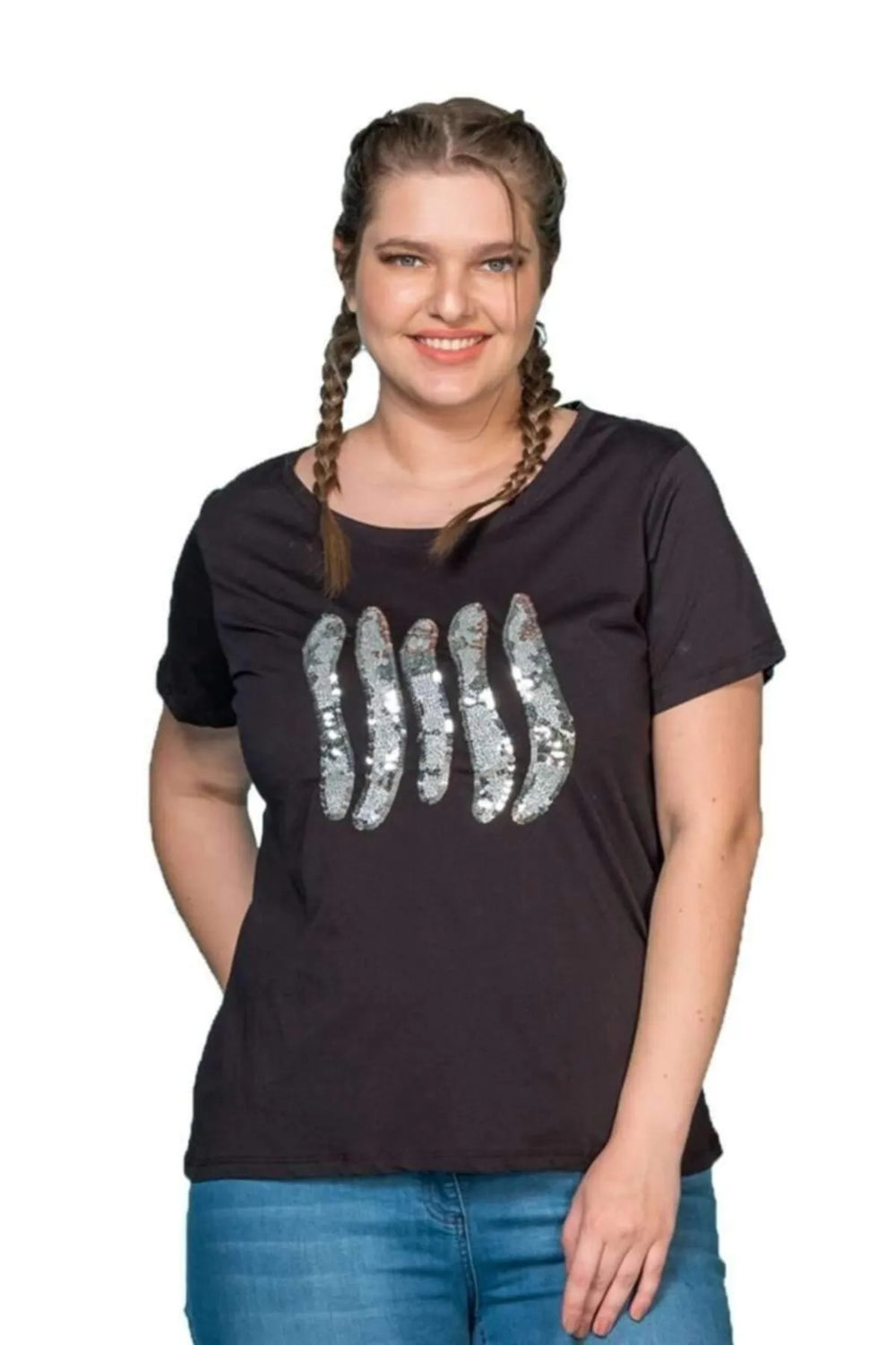 Футболка с вышивкой пайетками Plus Size - Image 6