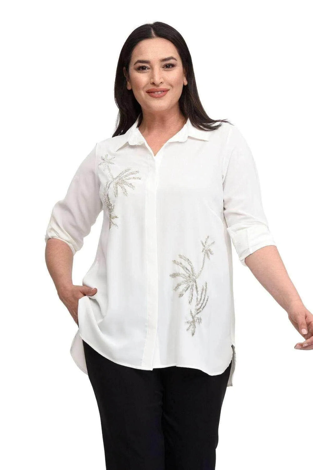 قميص سهرة نسائي أسود مطرز يدوياً - قطن فيسكوز بمقاسات كبيرة - Image 10