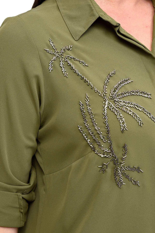 قميص سهرة نسائي أسود مطرز يدوياً - قطن فيسكوز بمقاسات كبيرة