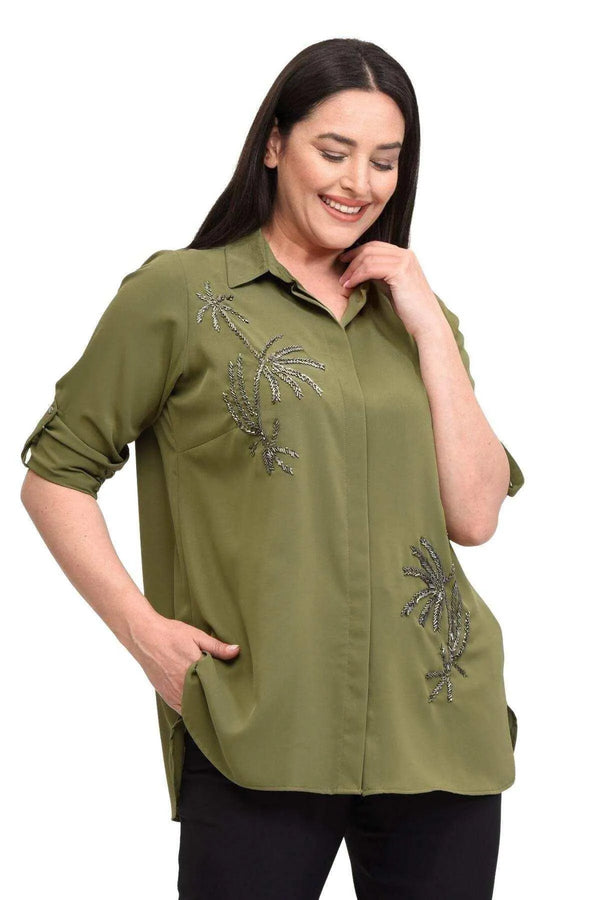 قميص سهرة نسائي أسود مطرز يدوياً - قطن فيسكوز بمقاسات كبيرة