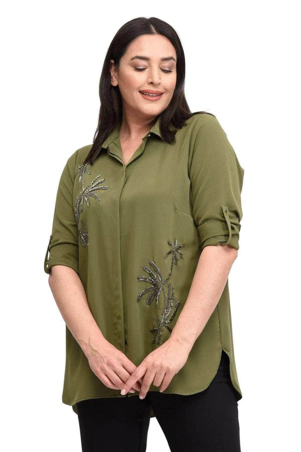 قميص سهرة نسائي أسود مطرز يدوياً - قطن فيسكوز بمقاسات كبيرة