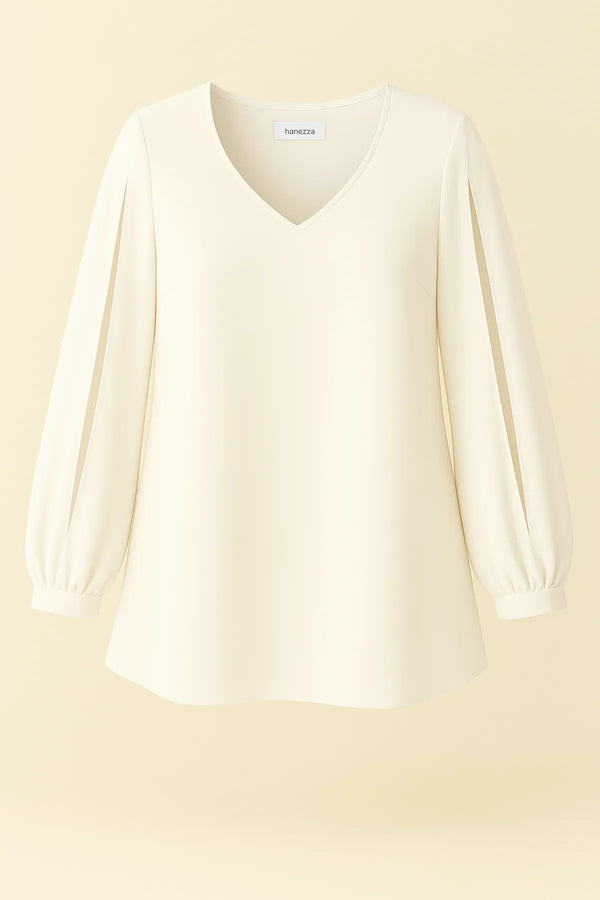 Elegant Sleeve Slit Jessica Crepe Evening Blouse