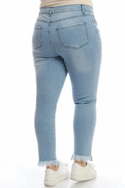 Büyük Beden Kadın Spor ve Günlük Kullanım İçin Ideal: Hanezza Paça Püsküllü Kot Pantolon Büyük Beden Kot Pantolon Açık Mavi