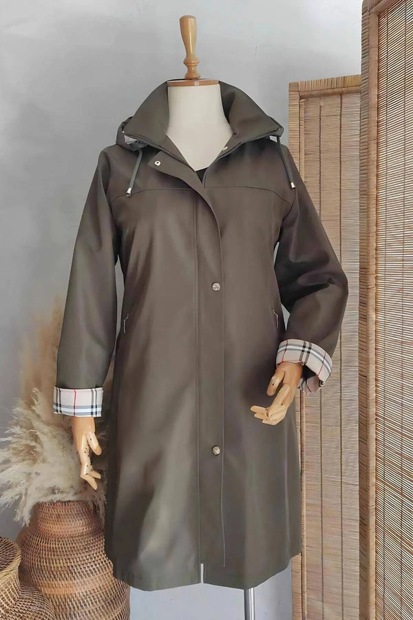 Su Geçirmez Büyük Beden Yağmurluk - Kapüşonlu Diz Boyu