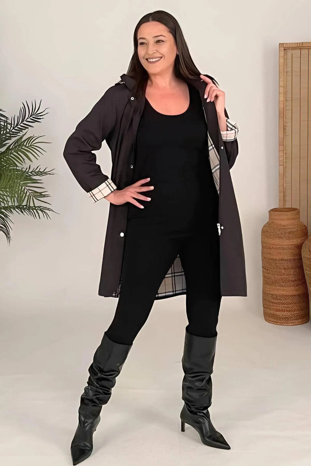 Su Geçirmez Büyük Beden Yağmurluk - Kapüşonlu Diz Boyu - Image 5