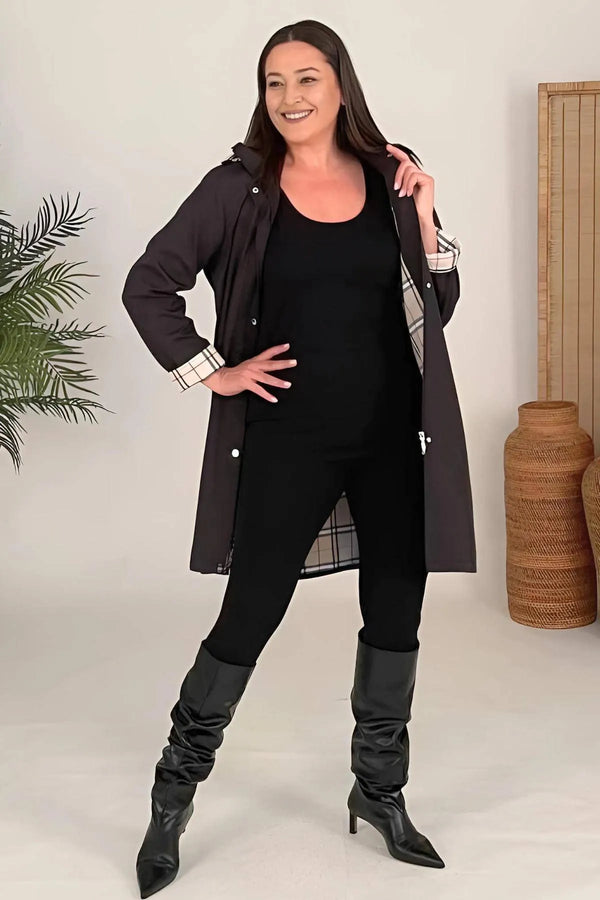 Su Geçirmez Büyük Beden Yağmurluk - Kapüşonlu Diz Boyu