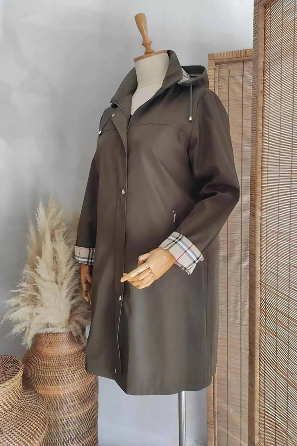 Su Geçirmez Büyük Beden Yağmurluk - Kapüşonlu Diz Boyu