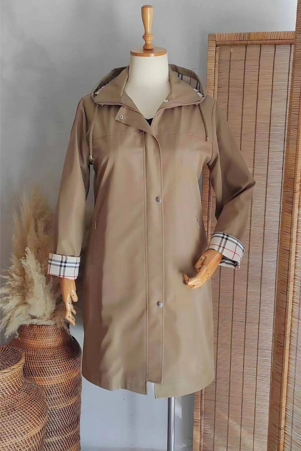 Su Geçirmez Büyük Beden Yağmurluk - Kapüşonlu Diz Boyu