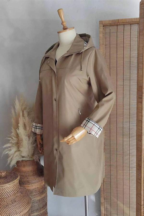 Su Geçirmez Büyük Beden Yağmurluk - Kapüşonlu Diz Boyu