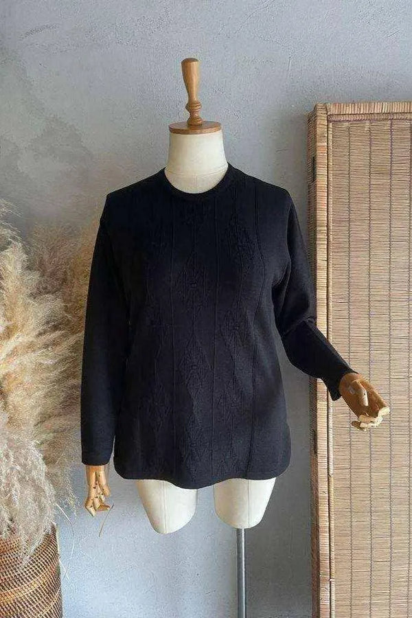 Triko Bisiklet Yaka Kazak - Büyük Beden Anne Kazağı Akrilik