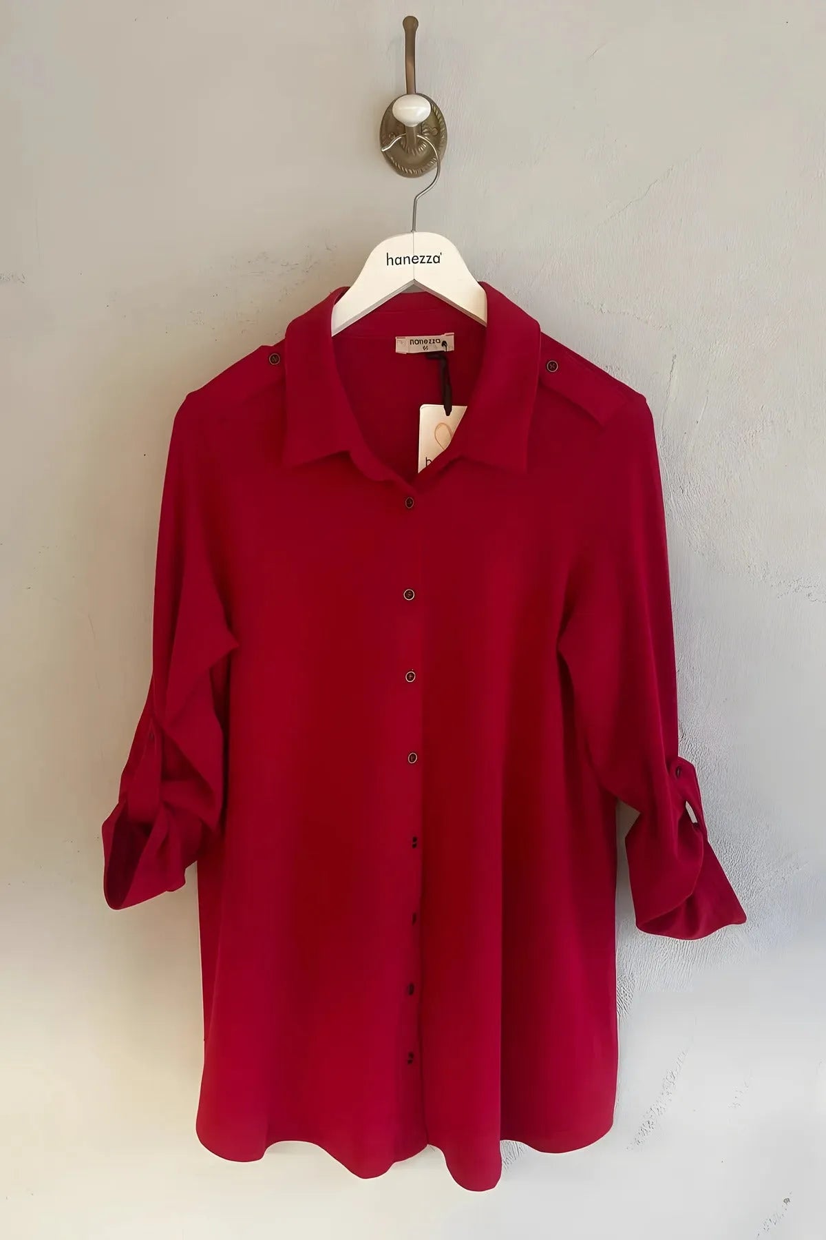 Hanezza Elegantes Strickhemd in Übergröße (Schwarz/Bordeaux)