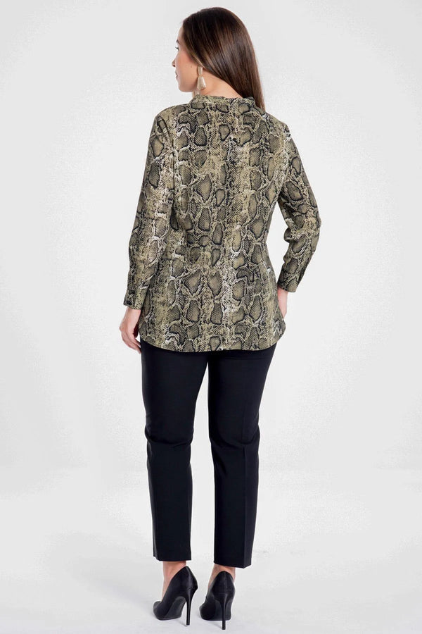 Snake Print Plus Size Blouse with Bow Detail
