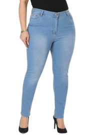 Büyük Beden Kadın Yüksek Bel Likralı Kot Pantolon - Slim Fit Kadın Jean Kot Pantolon Açık Mavi