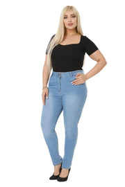 Büyük Beden Kadın Yüksek Bel Likralı Kot Pantolon - Slim Fit Kadın Jean Kot Pantolon Mavi Likralı