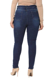 Büyük Beden Kadın Yüksek Bel Likralı Kot Pantolon - Slim Fit Kadın Jean Kot Pantolon Mavi Kot