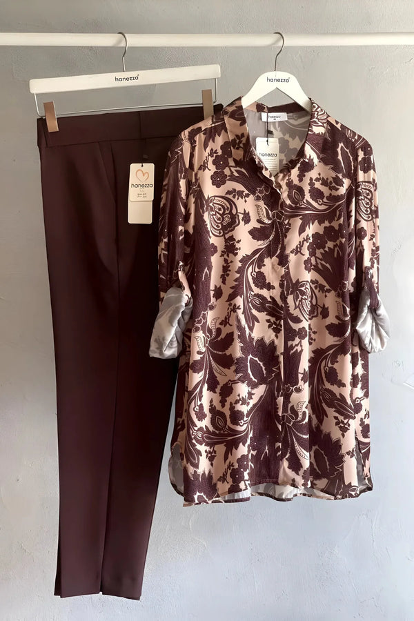 Elegant & Romantic "Vienna Garden" Pattern | Plus Size Floss Satin Tunic-Shirt