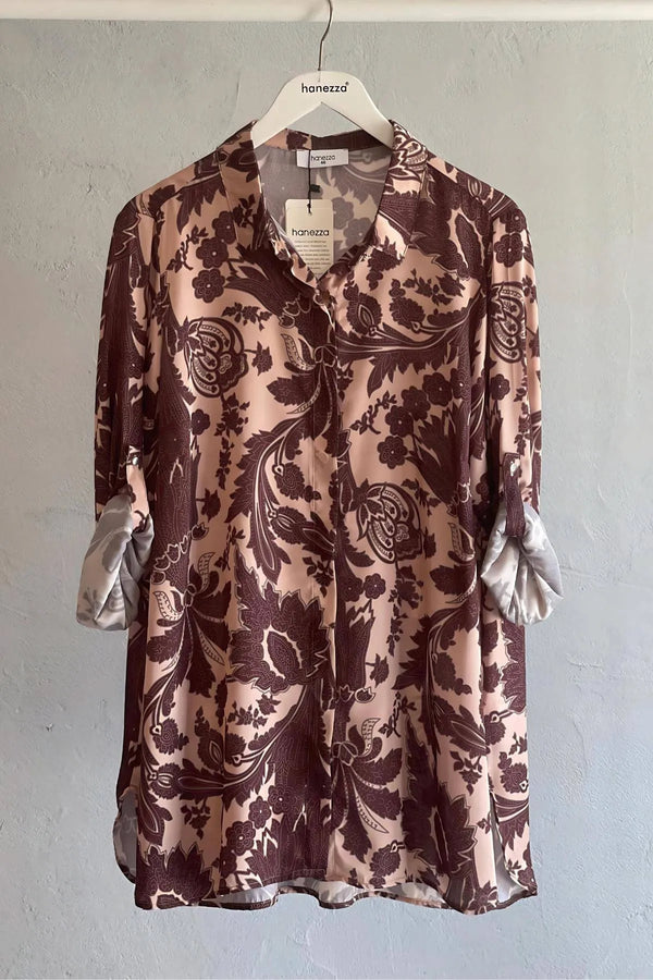 Elegant & Romantic "Vienna Garden" Pattern | Plus Size Floss Satin Tunic-Shirt