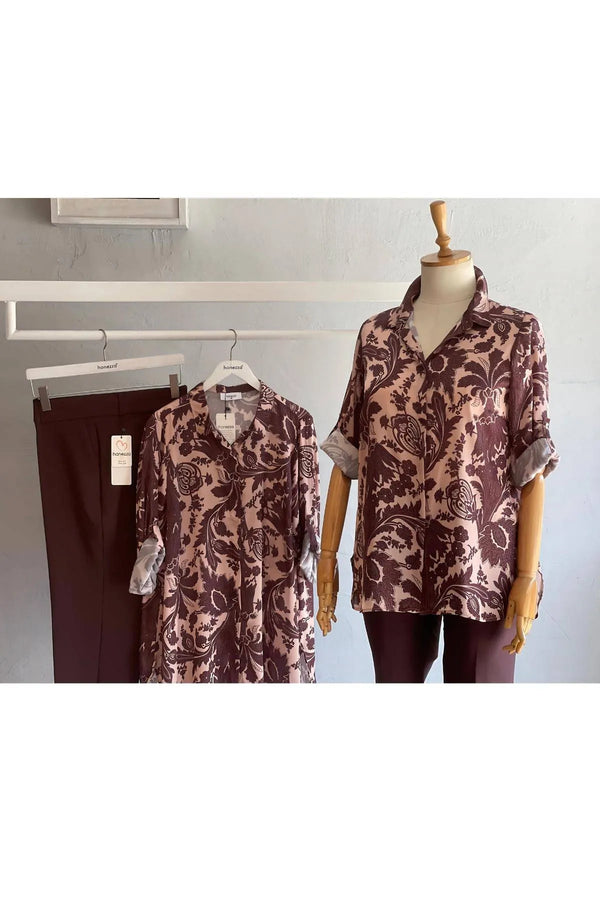 Elegant & Romantic "Vienna Garden" Pattern | Plus Size Floss Satin Tunic-Shirt