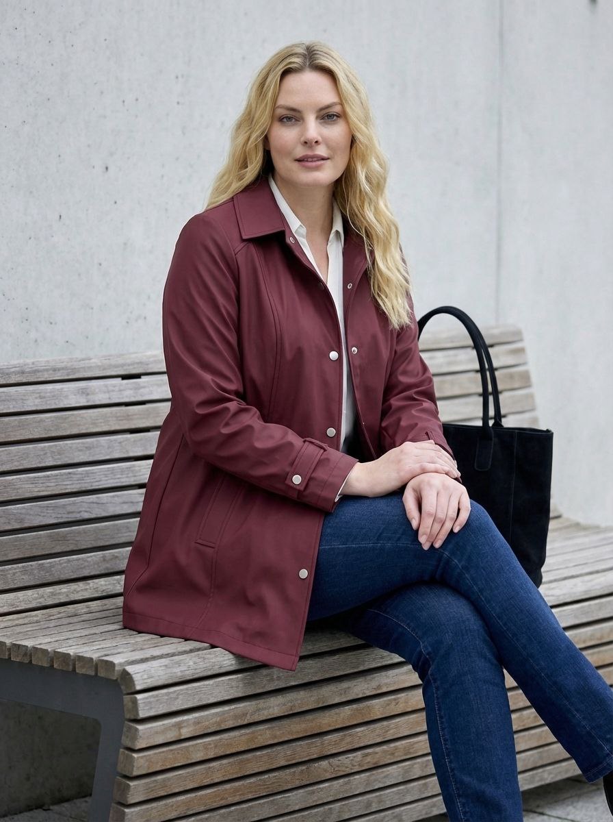 Büyük Beden Kadın Bordo Su İtici Rahat Kalıp Astarlı Trençkot - Image 1