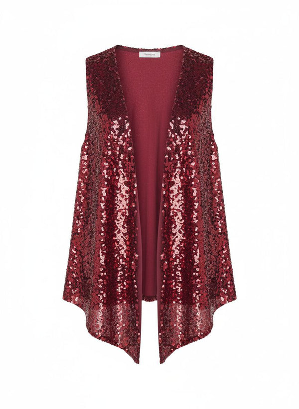 Red floral patterned evening vest by HANEZZA, made from cotton and viscose, available in plus sizes 42-48.