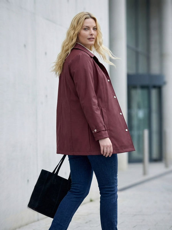 Büyük Beden Kadın Bordo Su İtici Rahat Kalıp Astarlı Trençkot