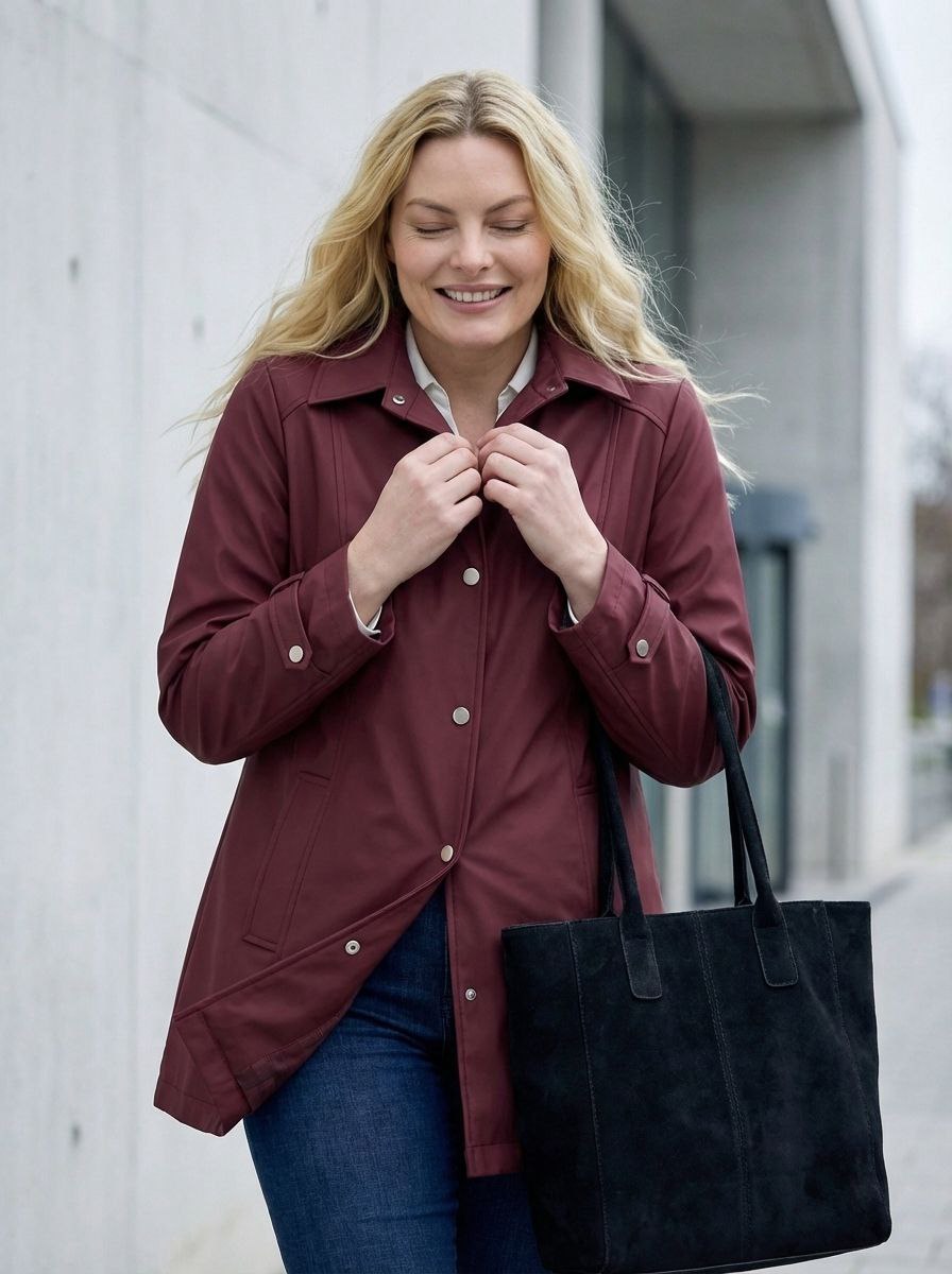 Büyük Beden Kadın Bordo Su İtici Rahat Kalıp Astarlı Trençkot - Image 4