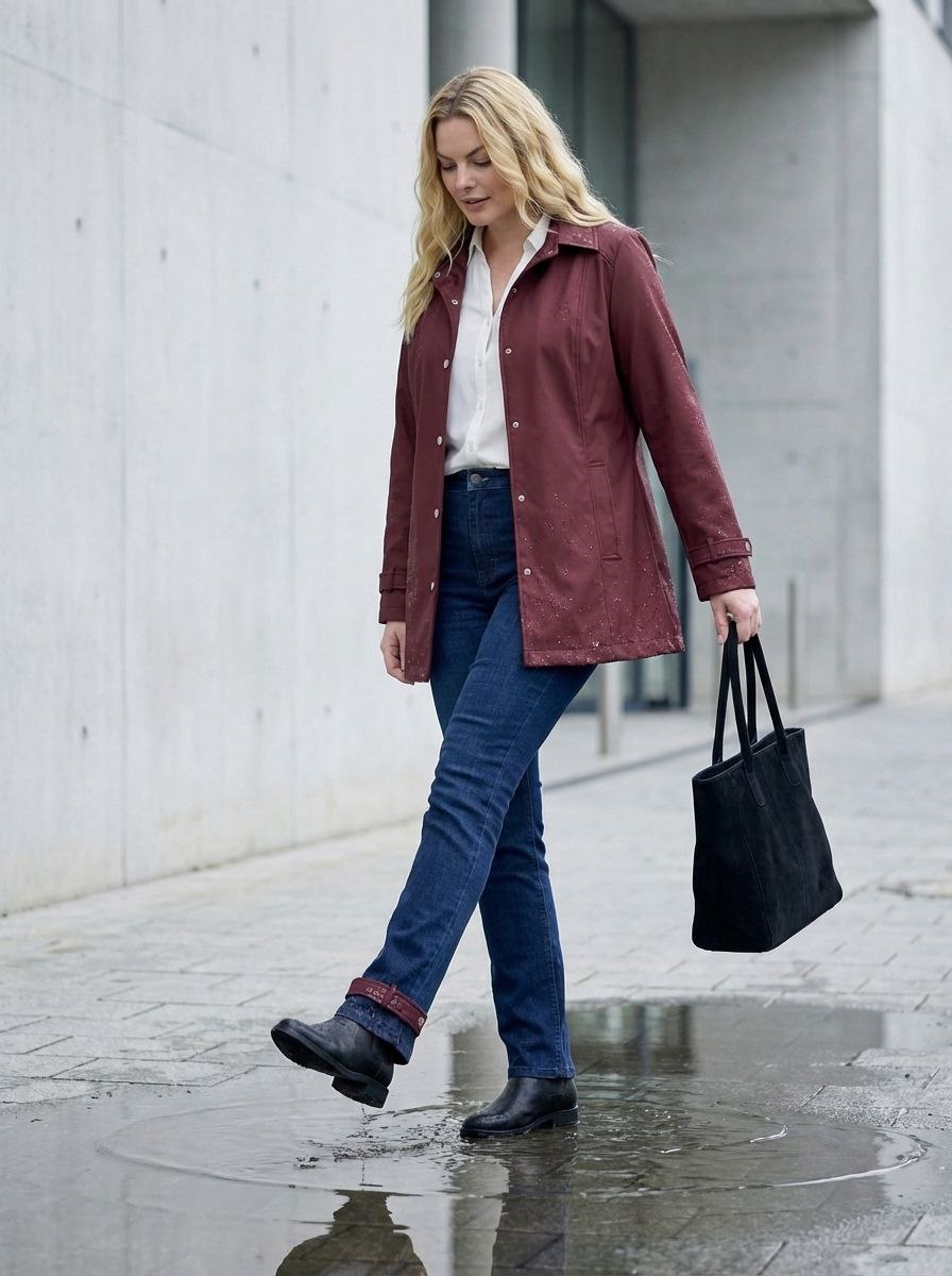 Büyük Beden Kadın Bordo Su İtici Rahat Kalıp Astarlı Trençkot - Image 5